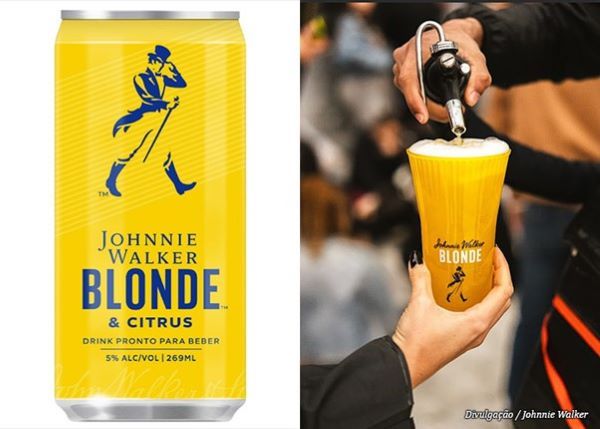 Johnnie Walker BLONDE and citrus pre mixed can advertisement 